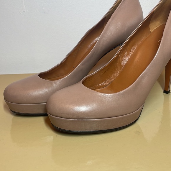 Gucci Leather Platform Pumps Round Toe Shoes Tan Size 40 - Picture 5 of 13